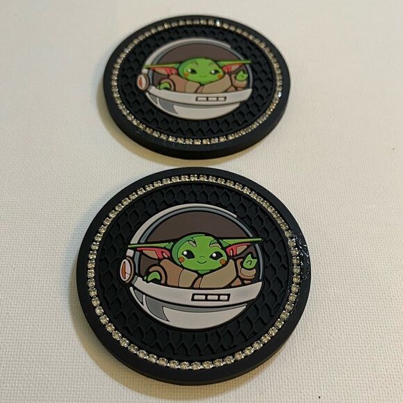 Yoda cup Coasters in black with logo. Set of 2 NWT - Picture 6 of 11